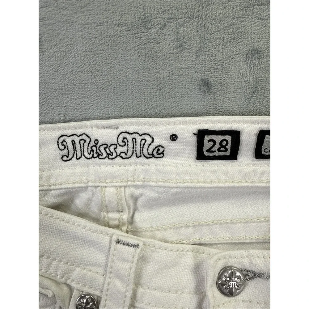 Miss Me White Skinny Jeans Womens 28 Signature Cuffed Rhinestone Distressed